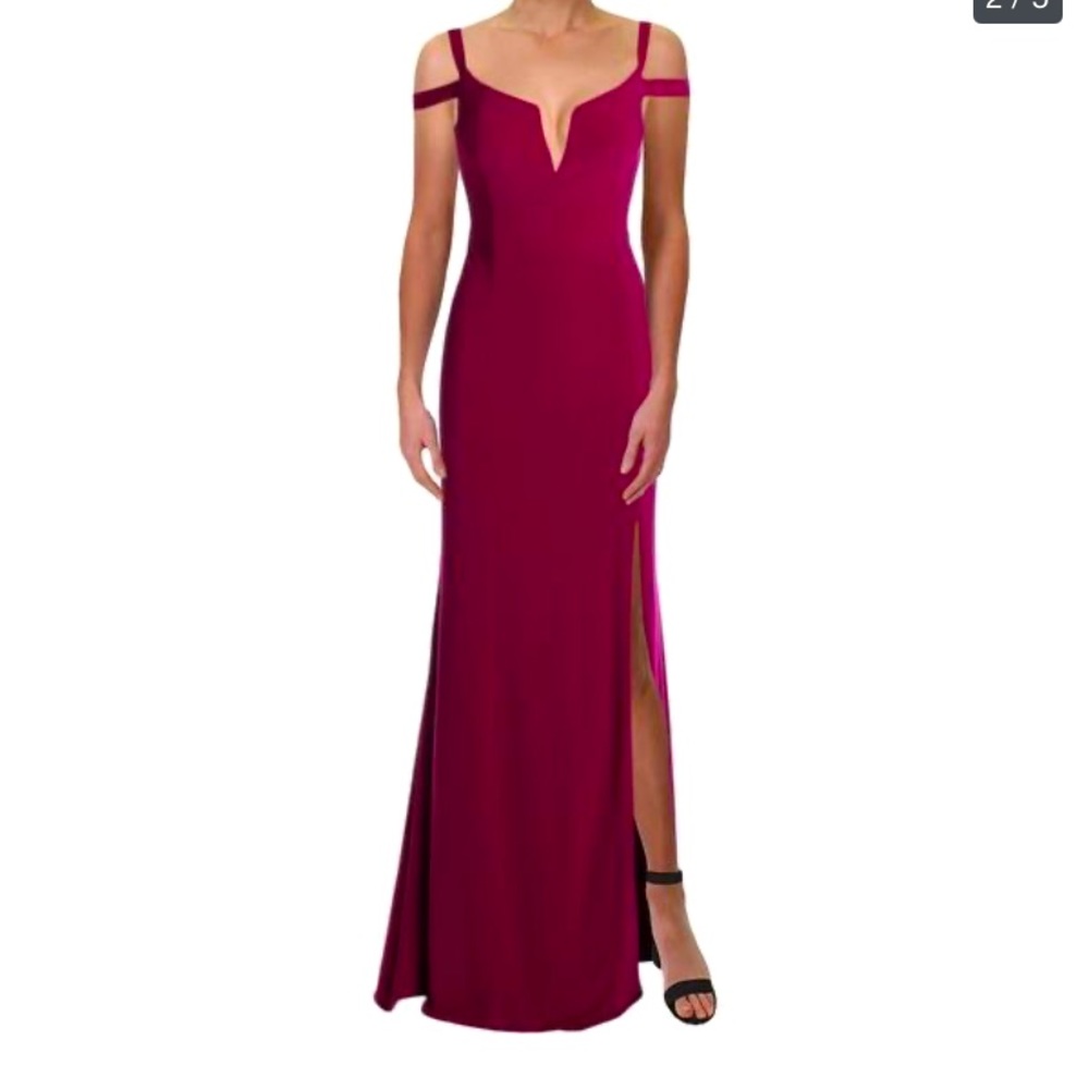 Aqua V-neck Cold Shoulder Berry Evening Gown Dress